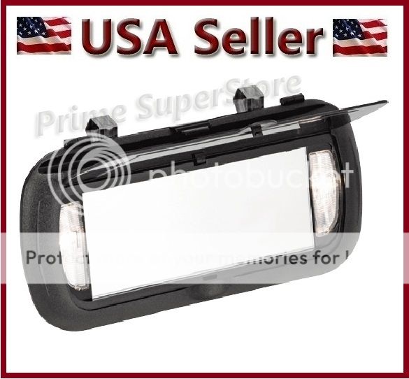 New Large Lighted Black Clip On Sun Visor / Vanity Mirror For Car / Automobile